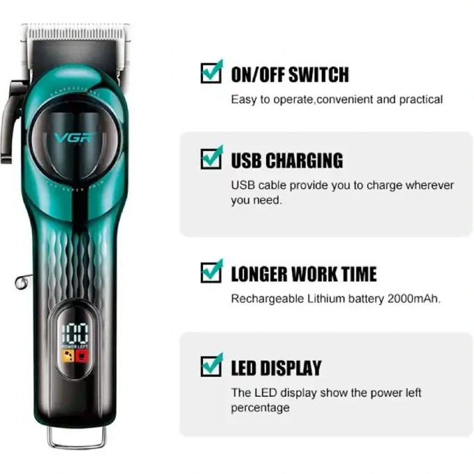 ماشین اصلاح وی جی آر مدل V-166 با برش مستقیم و تیغه استیل ضد زنگ